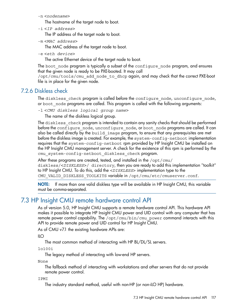 6 diskless check, 3 hp insight cmu remote hardware control api | HP Insight Cluster Management Utility User Manual | Page 117 / 191