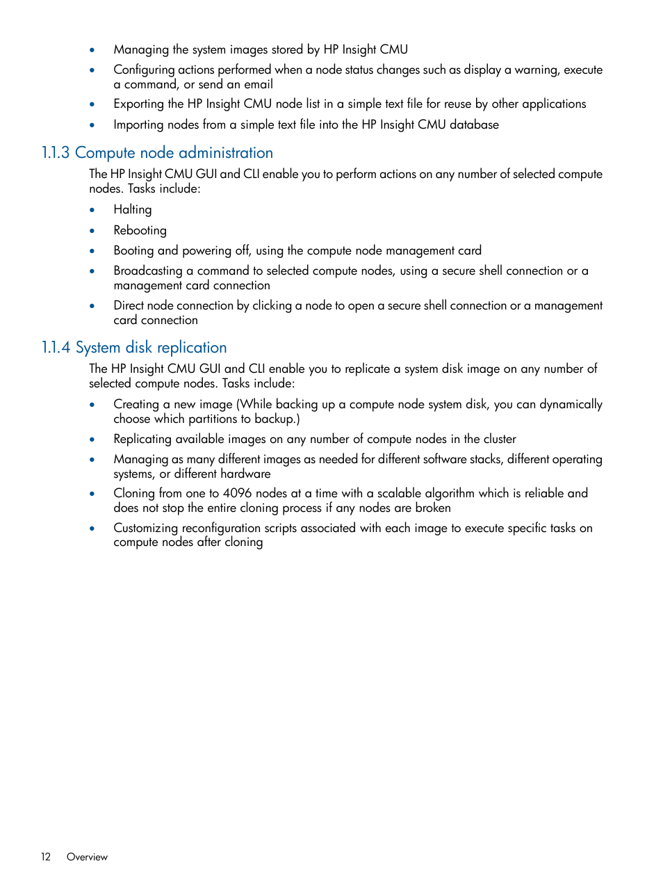 3 compute node administration, 4 system disk replication | HP Insight Cluster Management Utility User Manual | Page 12 / 191