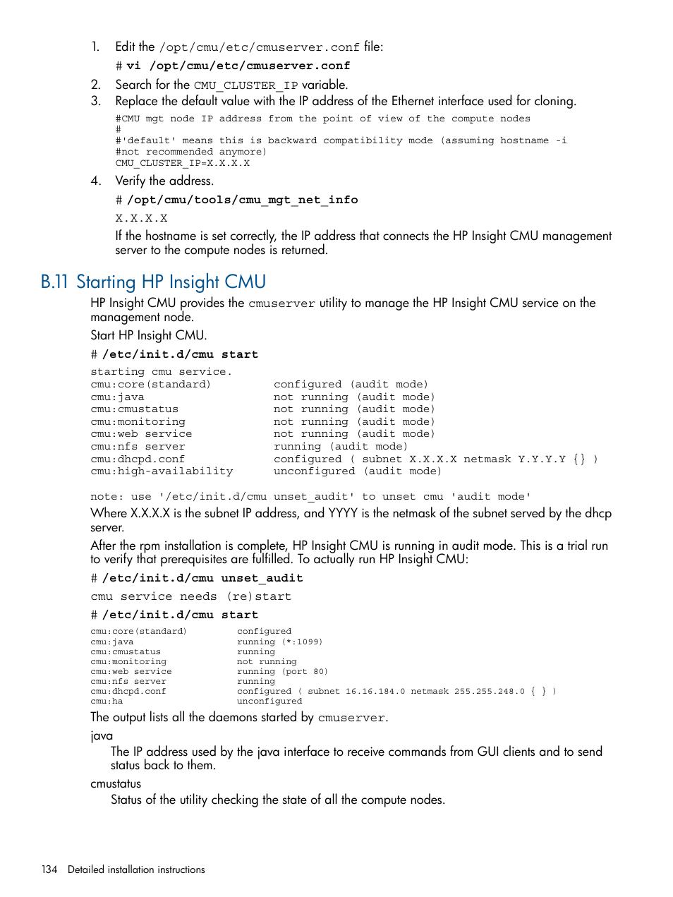 B.11 starting hp insight cmu | HP Insight Cluster Management Utility User Manual | Page 134 / 191