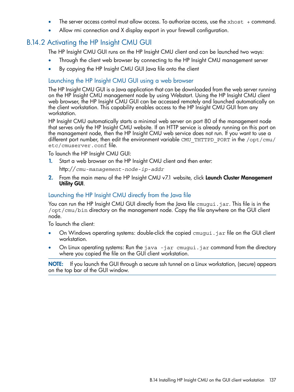 B.14.2 activating the hp insight cmu gui | HP Insight Cluster Management Utility User Manual | Page 137 / 191