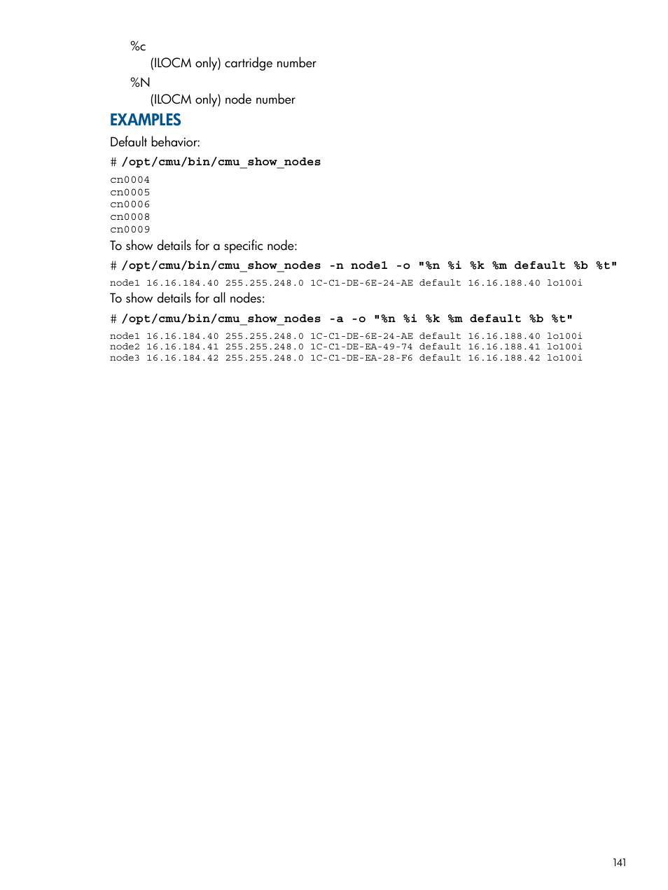 Examples | HP Insight Cluster Management Utility User Manual | Page 141 / 191