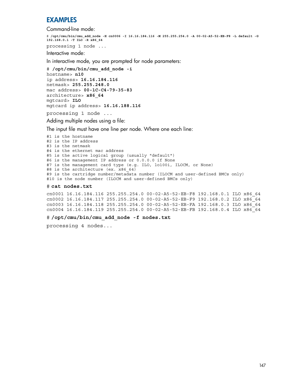 Examples | HP Insight Cluster Management Utility User Manual | Page 147 / 191