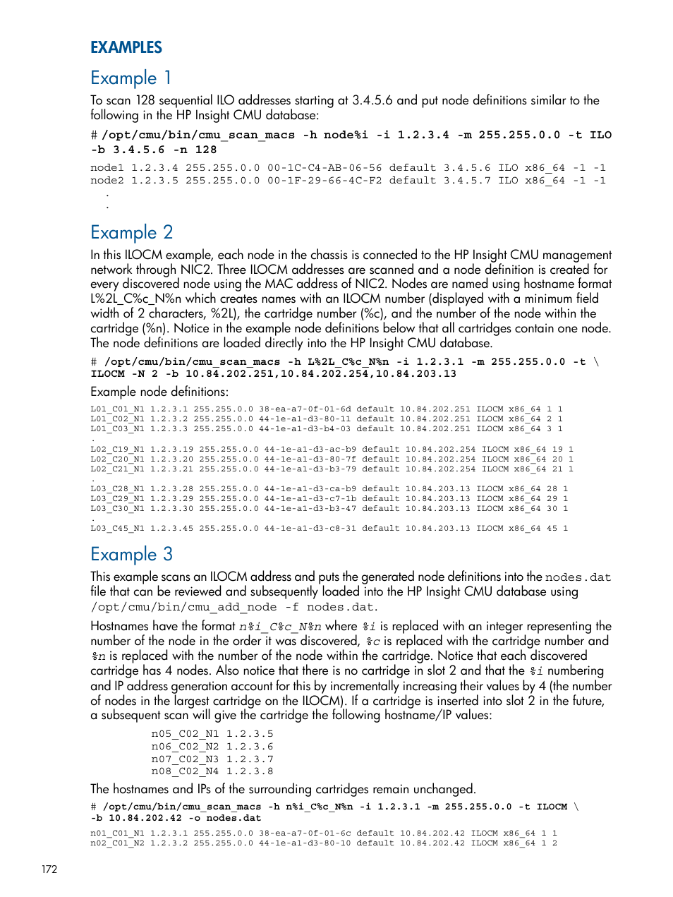 Example 1, Example 2, Example 3 | Examples | HP Insight Cluster Management Utility User Manual | Page 172 / 191