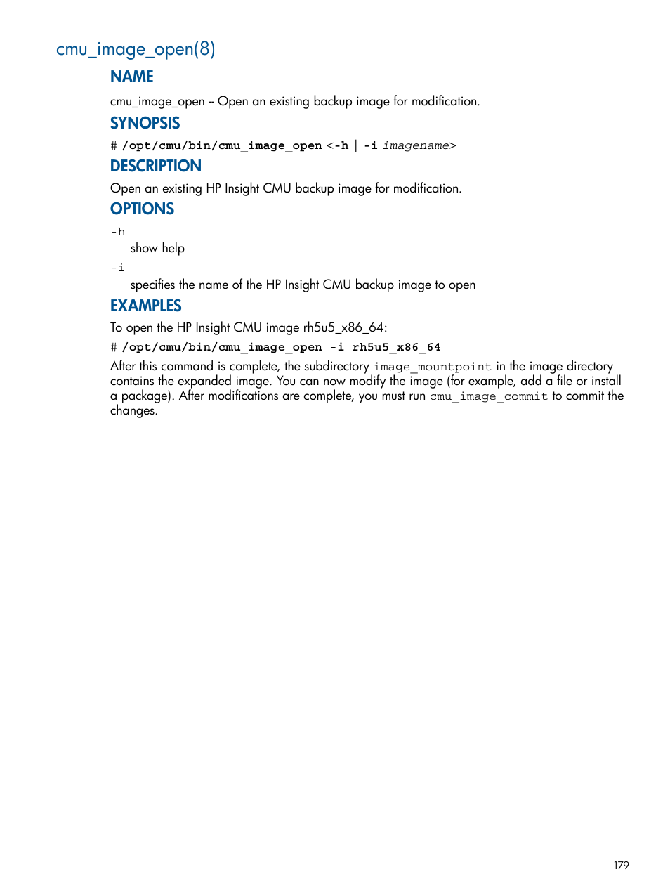 Cmu_image_open(8) | HP Insight Cluster Management Utility User Manual | Page 179 / 191