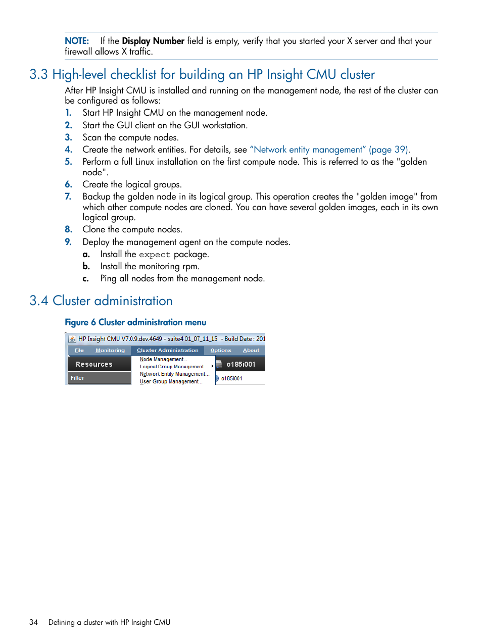 4 cluster administration, Cluster administration menu | HP Insight Cluster Management Utility User Manual | Page 34 / 191