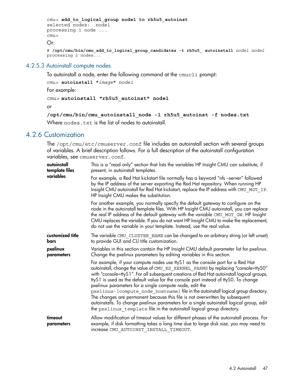 3 autoinstall compute nodes, 6 customization | HP Insight Cluster Management Utility User Manual | Page 47 / 191