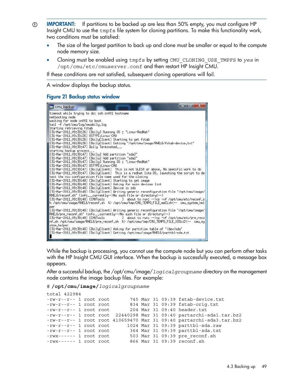 Backup status window | HP Insight Cluster Management Utility User Manual | Page 49 / 191