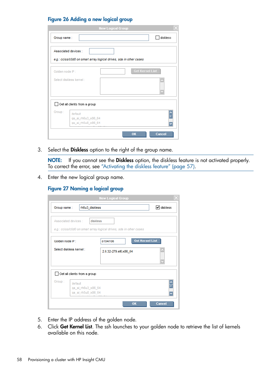 Adding a new logical group, Naming a logical group | HP Insight Cluster Management Utility User Manual | Page 58 / 191