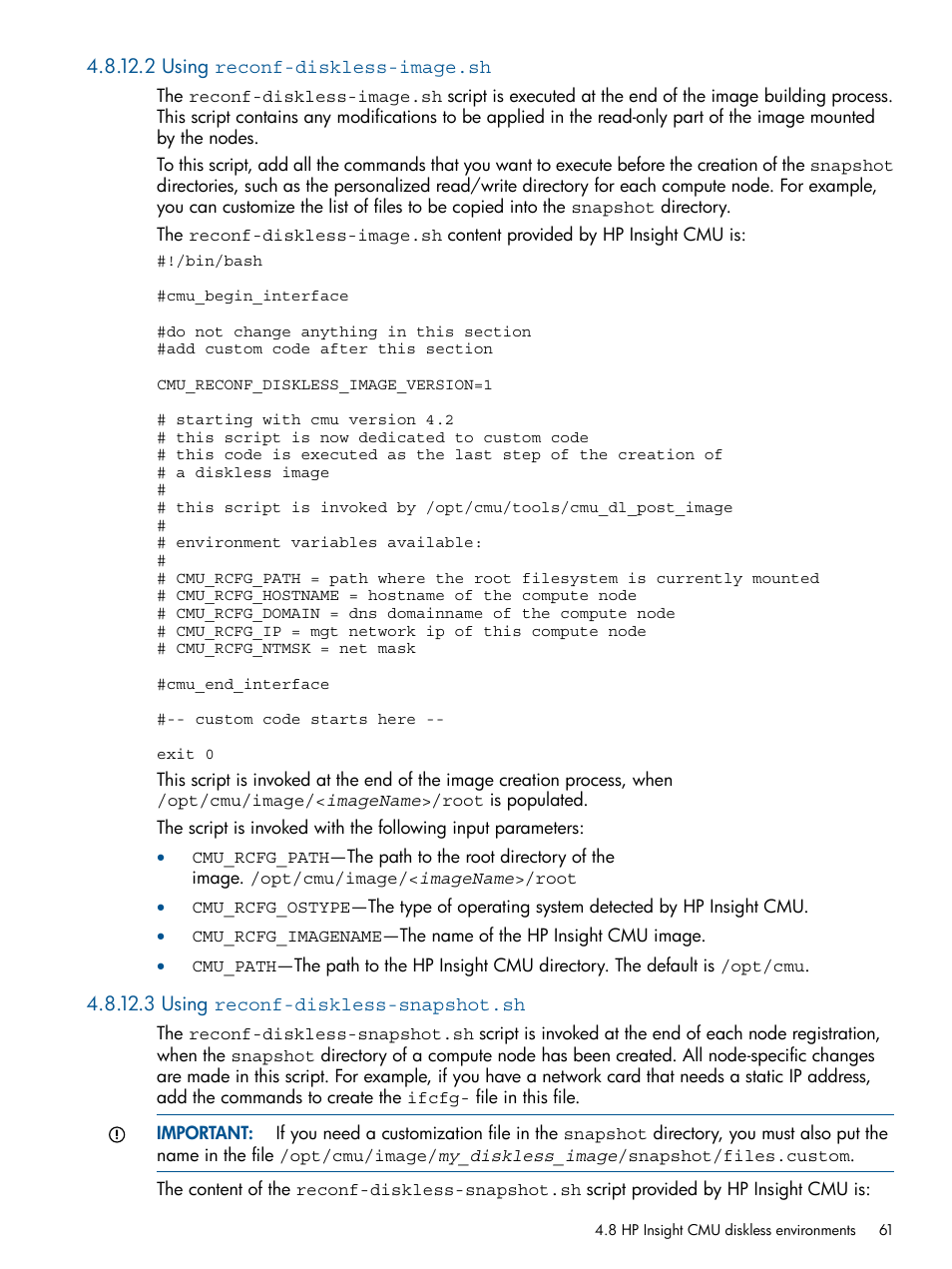 2 using reconf-diskless-image.sh, 3 using reconf-diskless-snapshot.sh | HP Insight Cluster Management Utility User Manual | Page 61 / 191