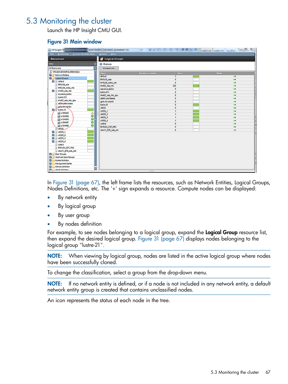 3 monitoring the cluster, Main window | HP Insight Cluster Management Utility User Manual | Page 67 / 191