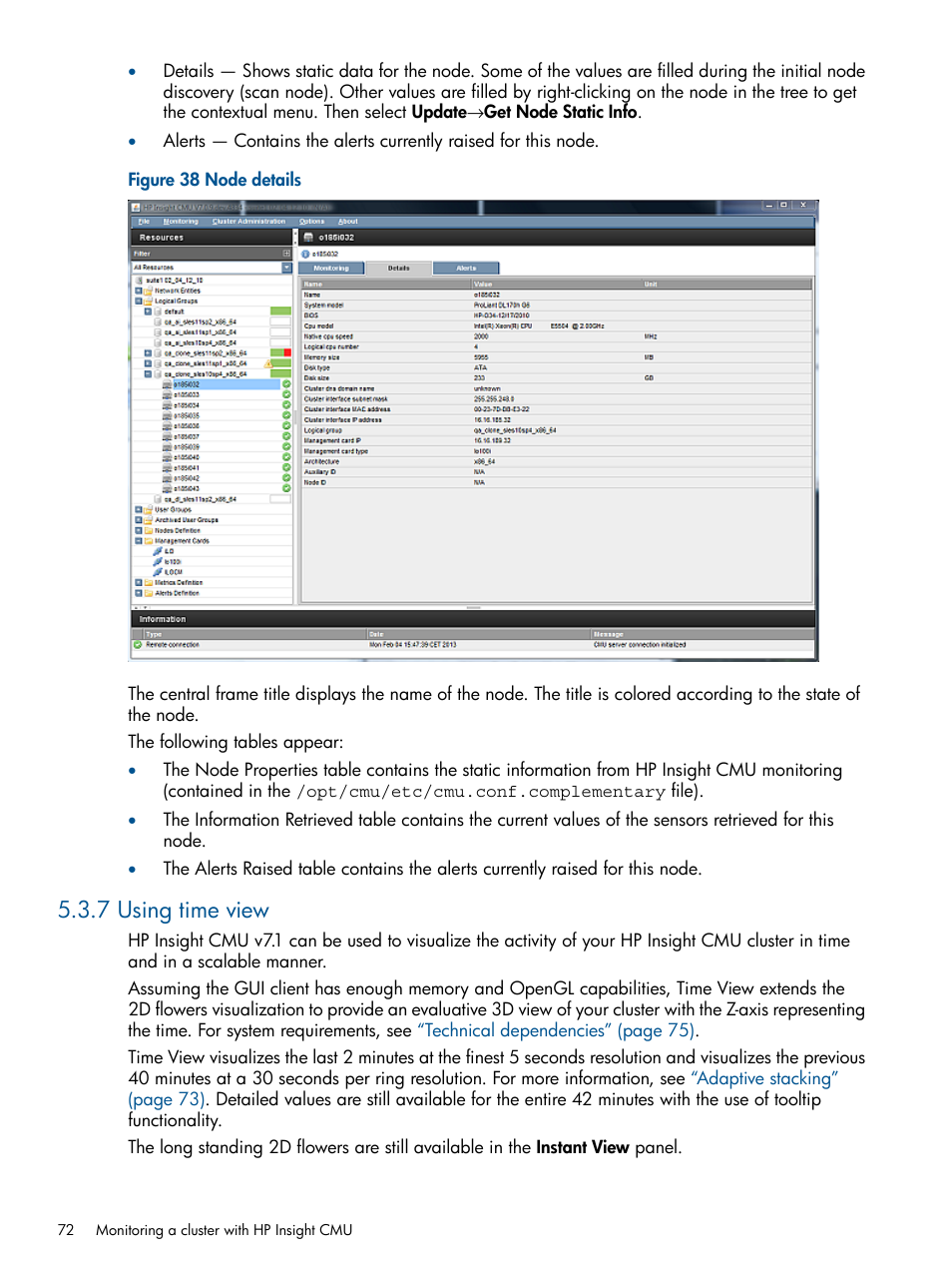 7 using time view, Node details | HP Insight Cluster Management Utility User Manual | Page 72 / 191