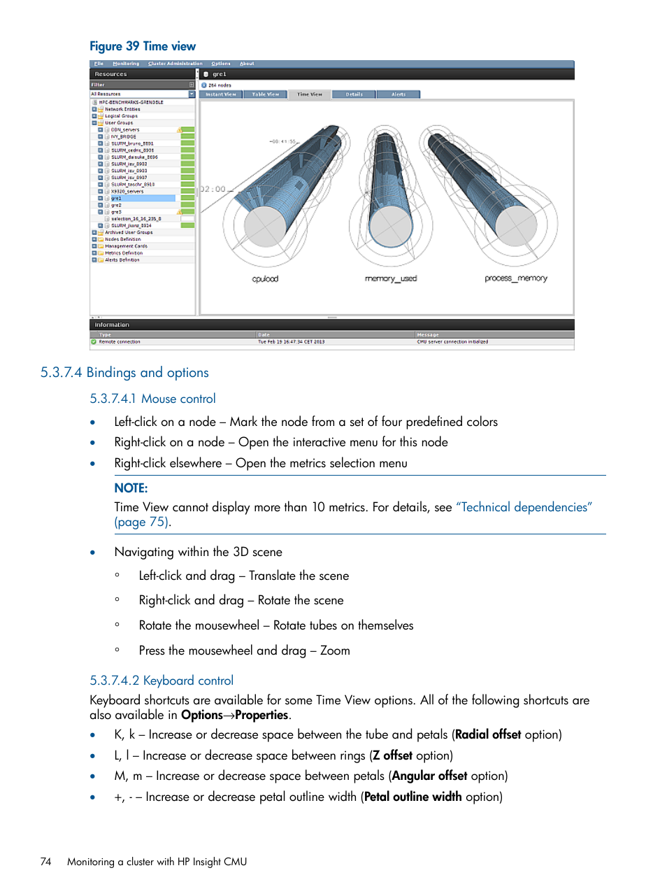 4 bindings and options, 1 mouse control, 2 keyboard control | 1 mouse control 5.3.7.4.2 keyboard control, Time view | HP Insight Cluster Management Utility User Manual | Page 74 / 191