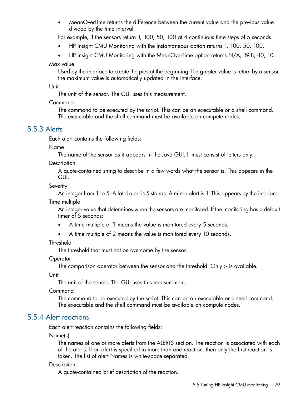 3 alerts, 4 alert reactions, 3 alerts 5.5.4 alert reactions | HP Insight Cluster Management Utility User Manual | Page 79 / 191