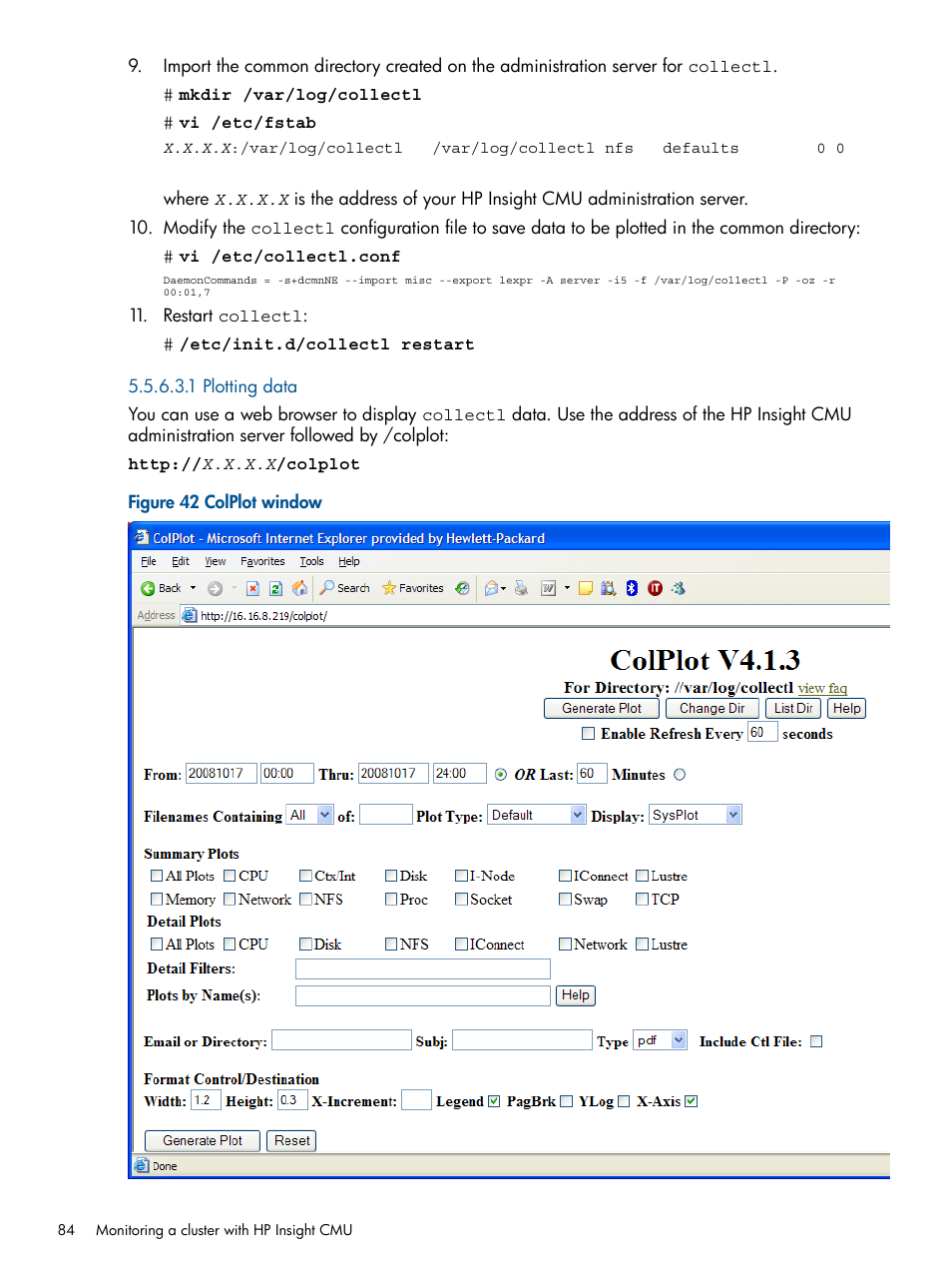 1 plotting data, Colplot window | HP Insight Cluster Management Utility User Manual | Page 84 / 191