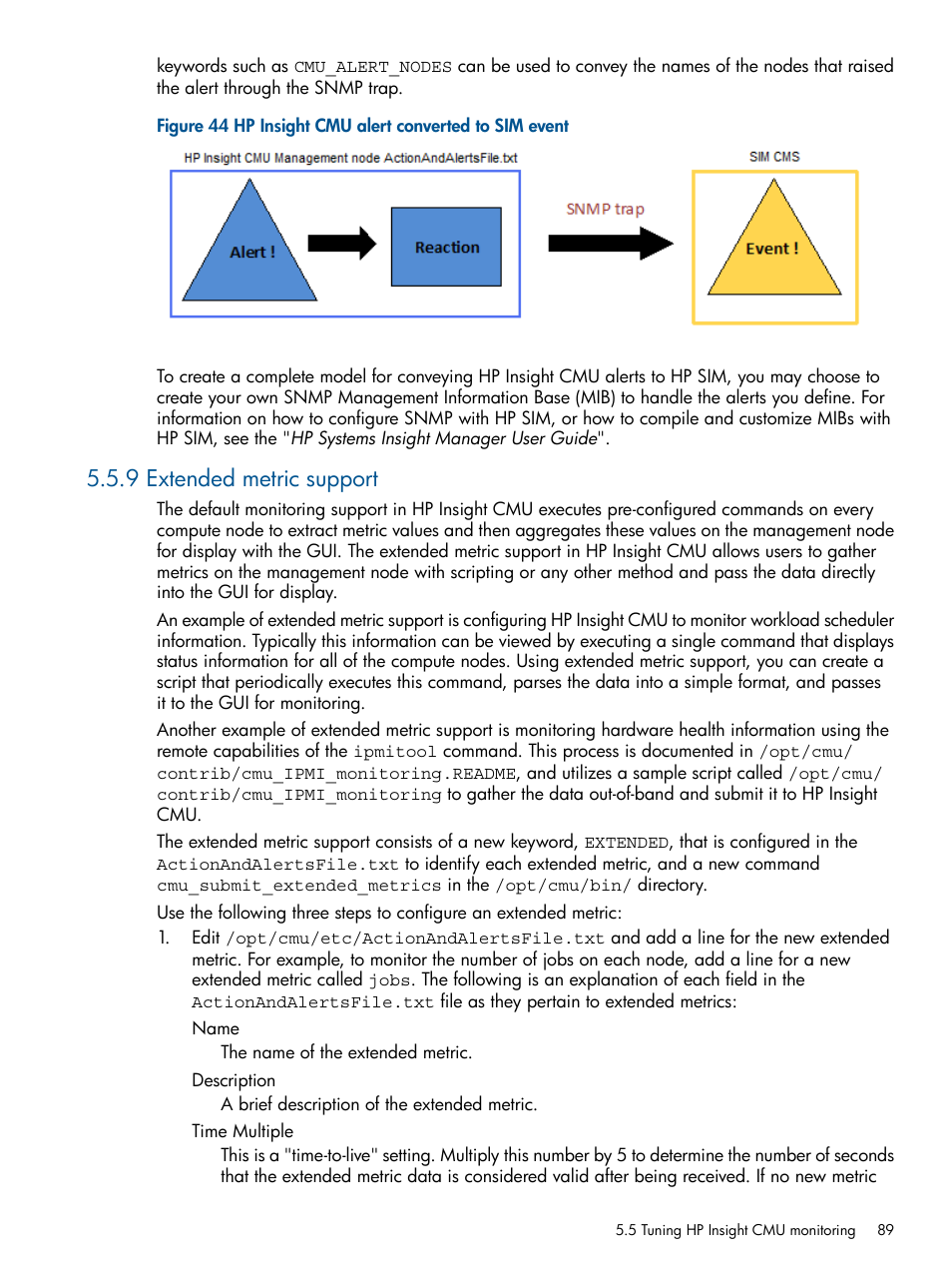 9 extended metric support, Hp insight cmu alert converted to sim event | HP Insight Cluster Management Utility User Manual | Page 89 / 191