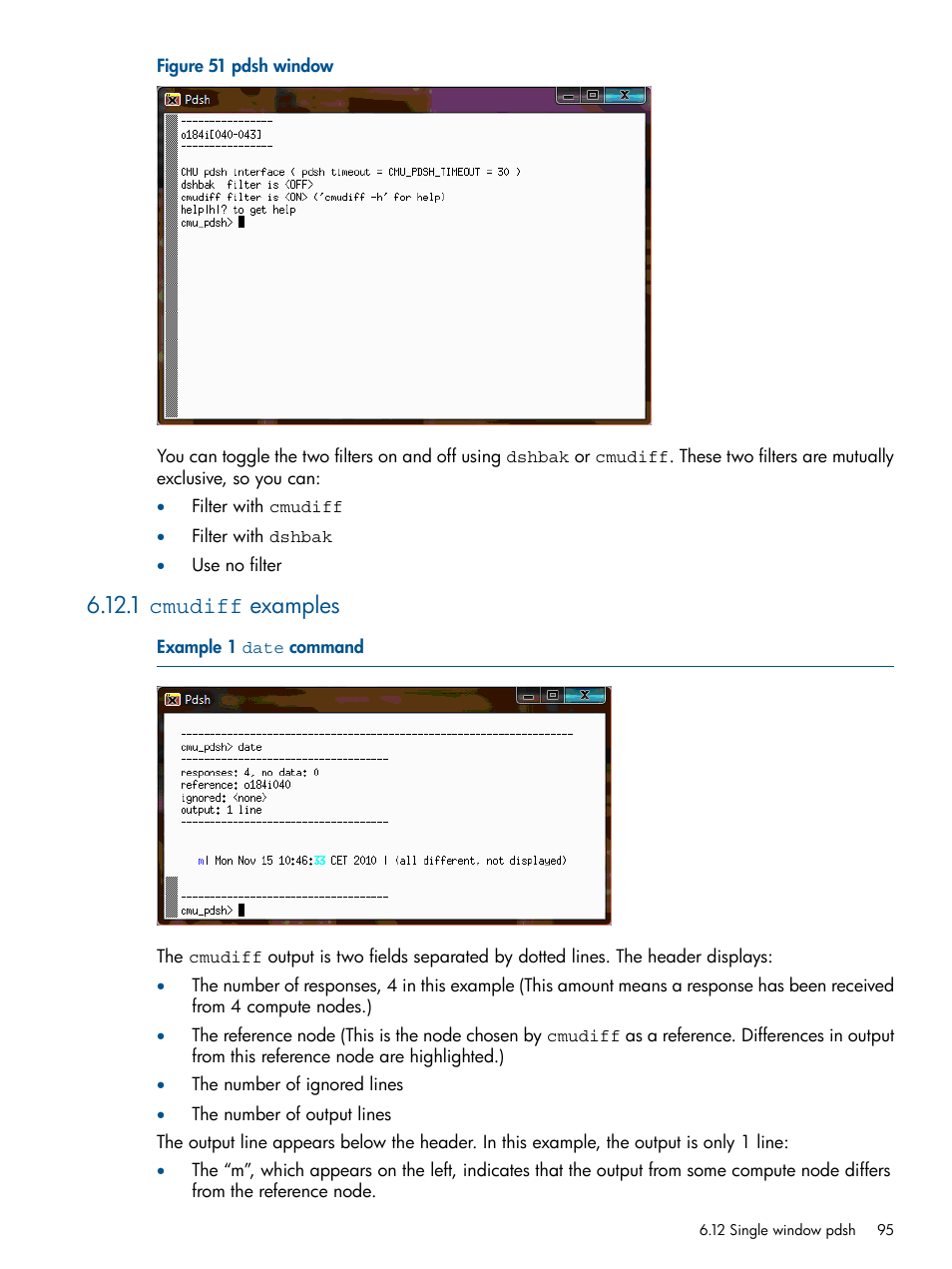 1 cmudiff examples, Pdsh window, Date | Command | HP Insight Cluster Management Utility User Manual | Page 95 / 191