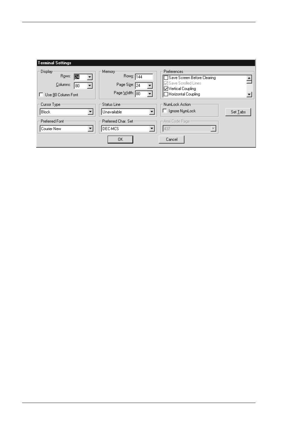 Terminal settings, 80 column font, 80/132 columns | Rows, Terminal settings -50 | HP Compaq t5710 Thin Client User Manual | Page 110 / 342