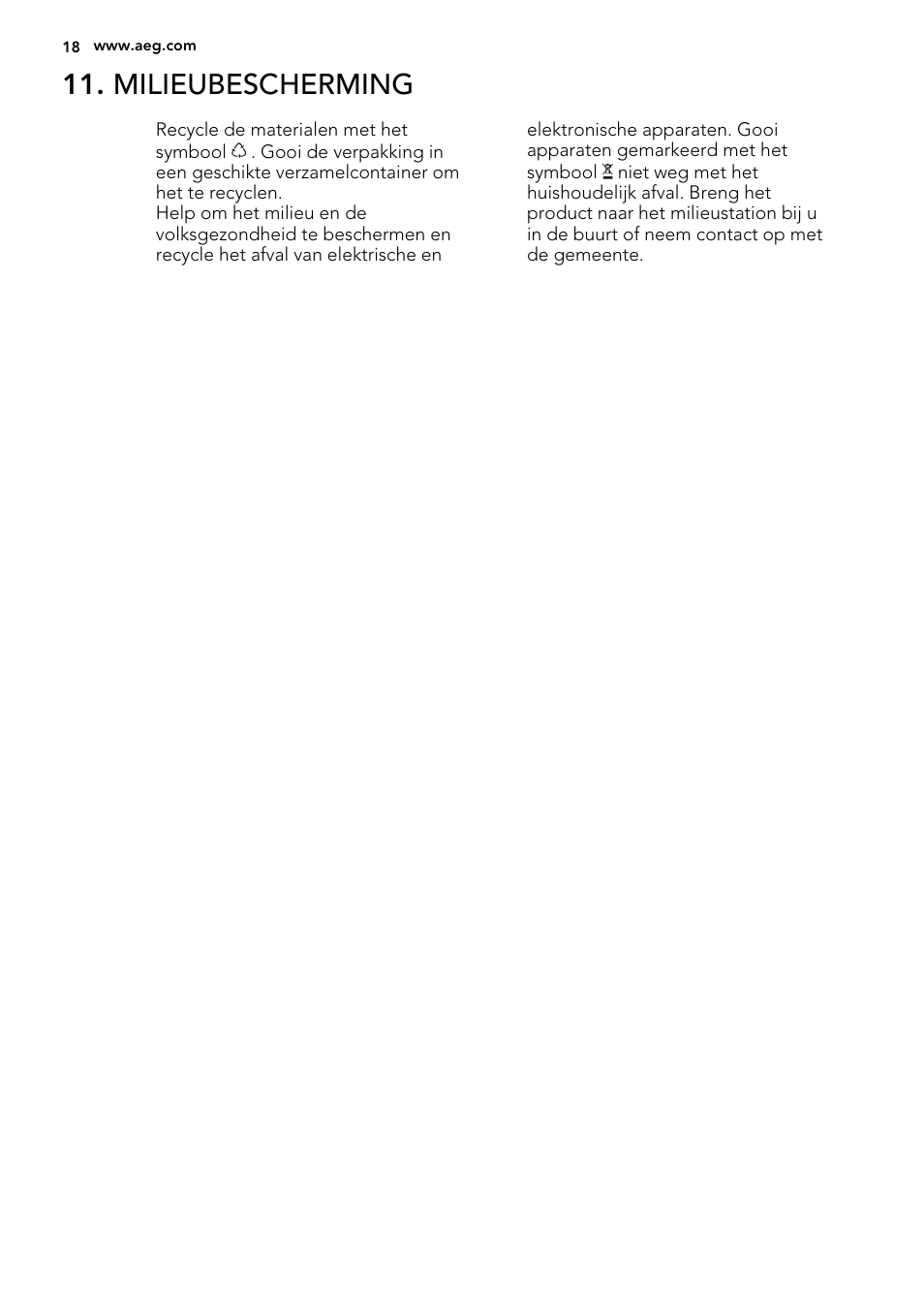 Milieubescherming | AEG S71700TSX0 User Manual | Page 18 / 72