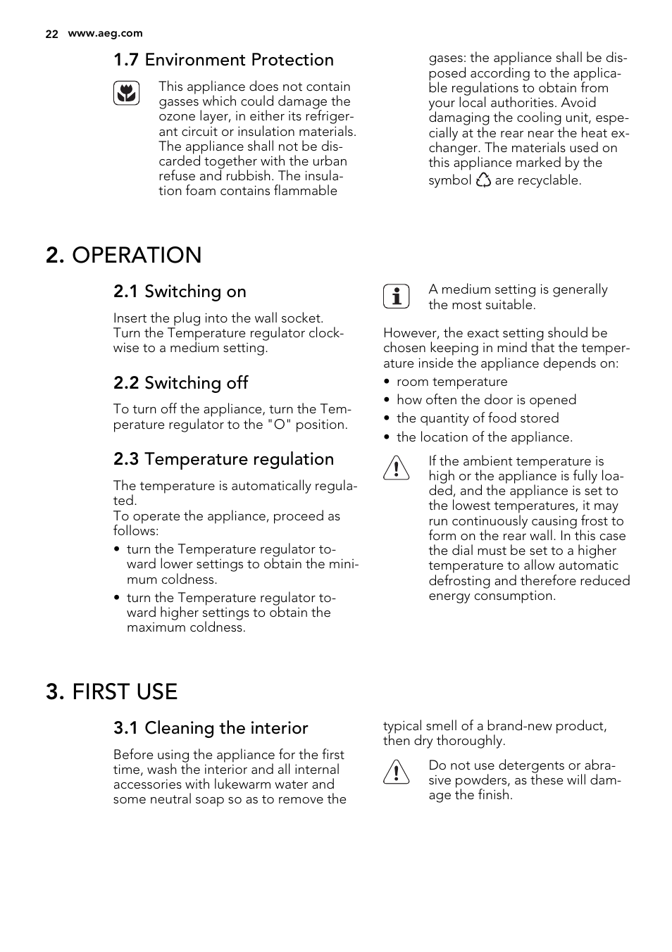Operation, First use | AEG S71700TSX0 User Manual | Page 22 / 72