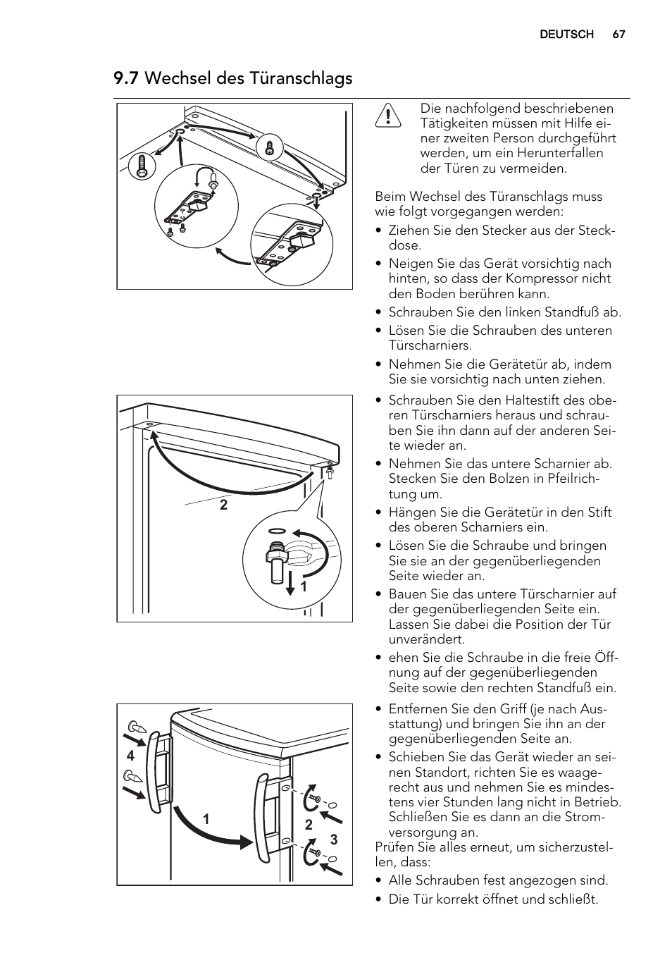 7 wechsel des türanschlags | AEG S71700TSX0 User Manual | Page 67 / 72