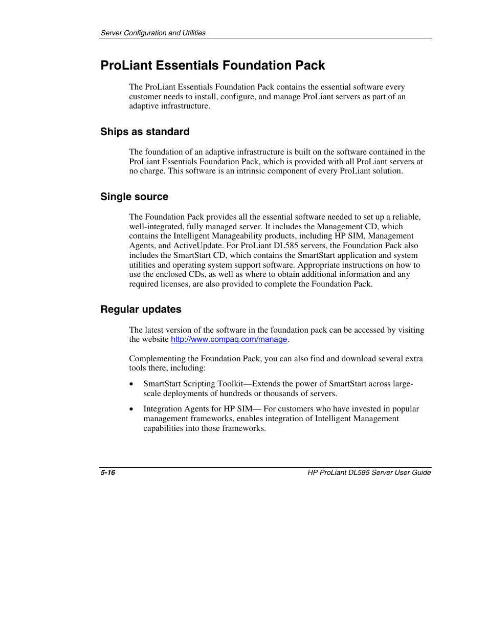 Proliant essentials foundation pack, Ships as standard, Single source | Regular updates, Proliant essentials foundation pack -16, Ships as standard -16, Single source -16, Regular updates -16 | HP ProLiant DL585 Server User Manual | Page 113 / 183