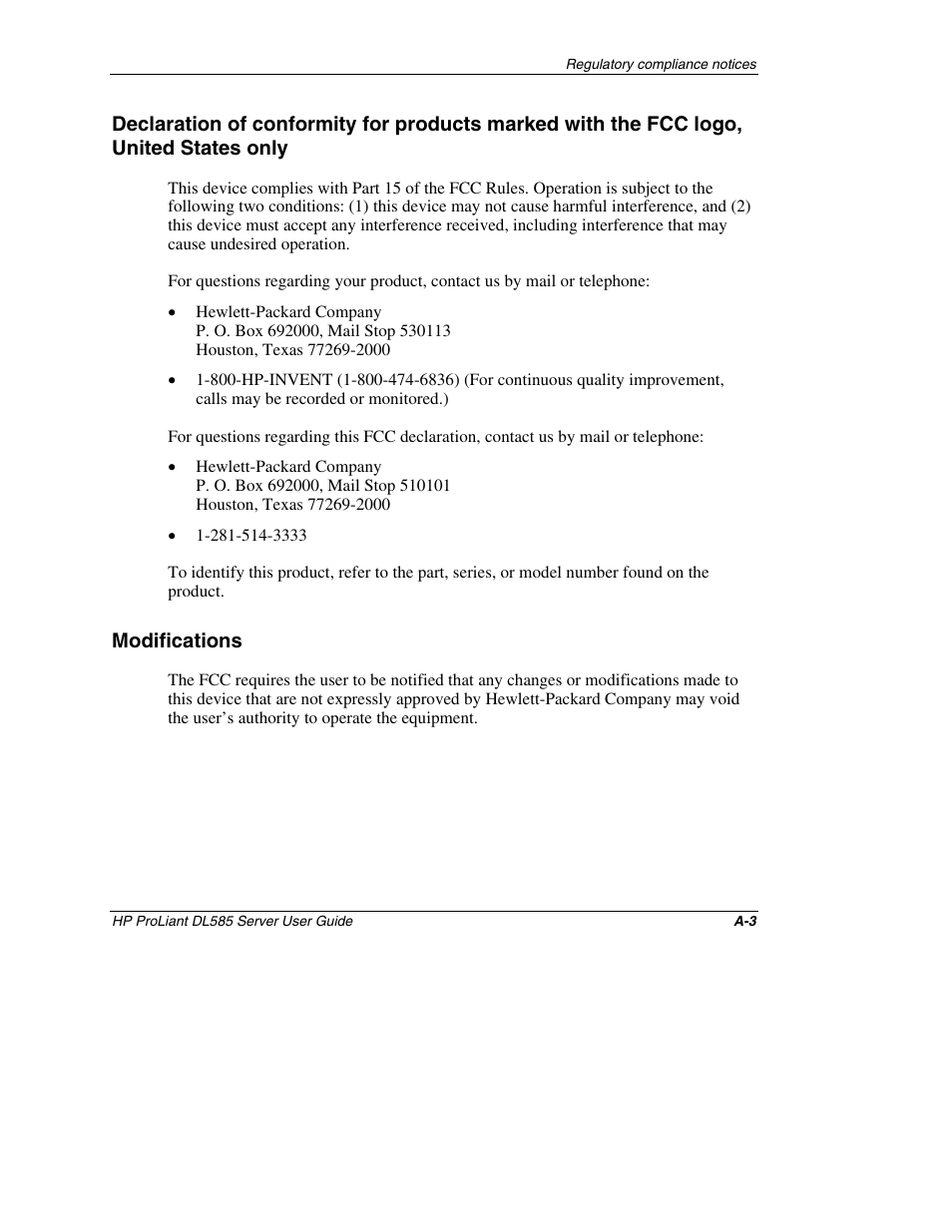 Modifications | HP ProLiant DL585 Server User Manual | Page 119 / 183