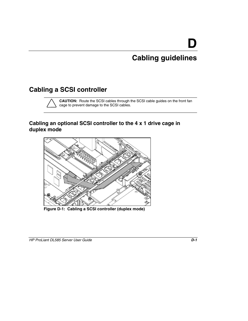 Appendix d: cabling guidelines, Cabling a scsi controller, Appendix d | Cabling guidelines | HP ProLiant DL585 Server User Manual | Page 133 / 183