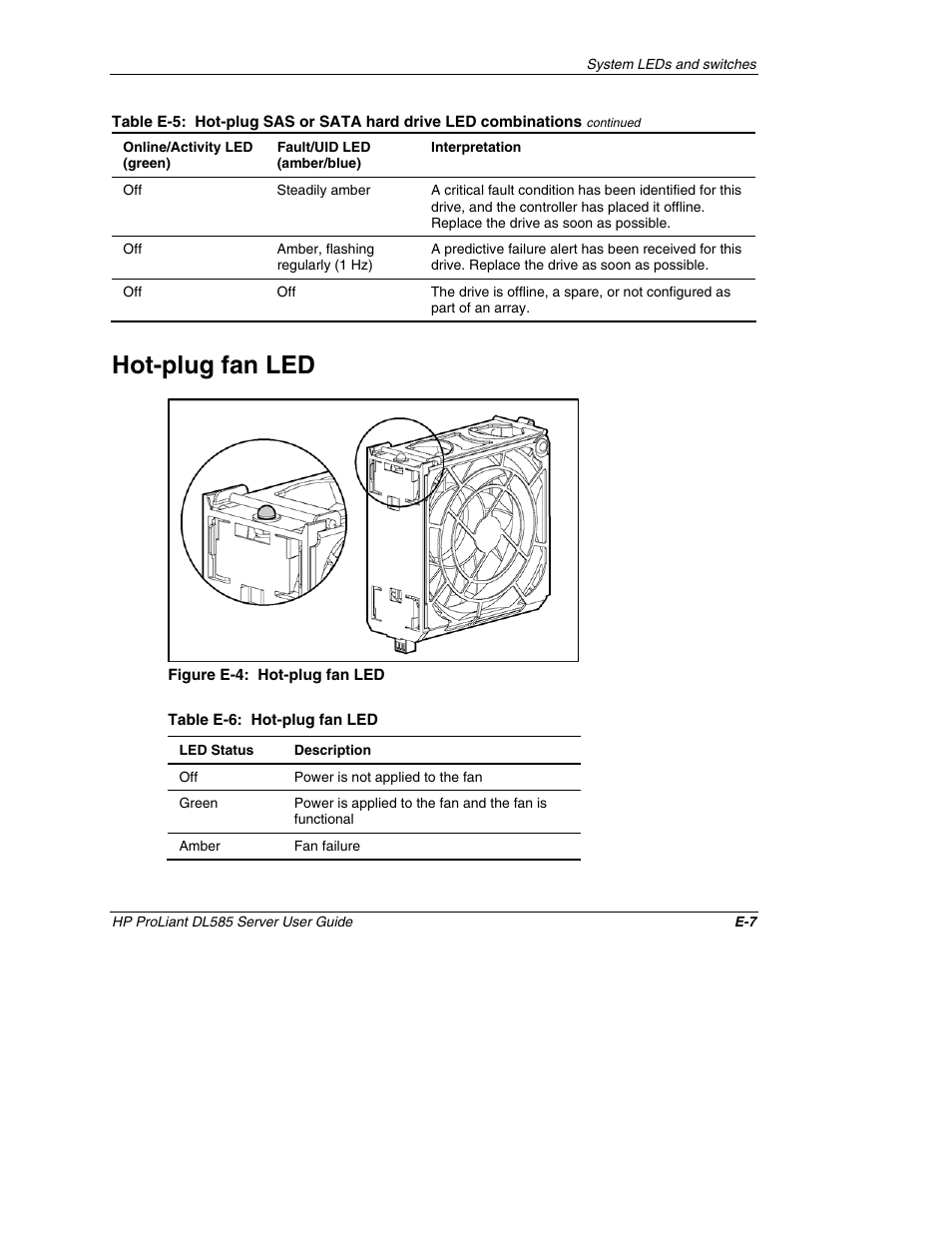 Hot-plug fan led | HP ProLiant DL585 Server User Manual | Page 143 / 183