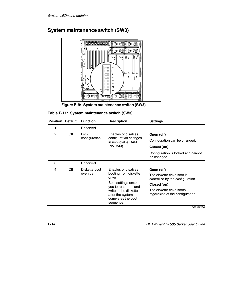 System maintenance switch (sw3) | HP ProLiant DL585 Server User Manual | Page 152 / 183