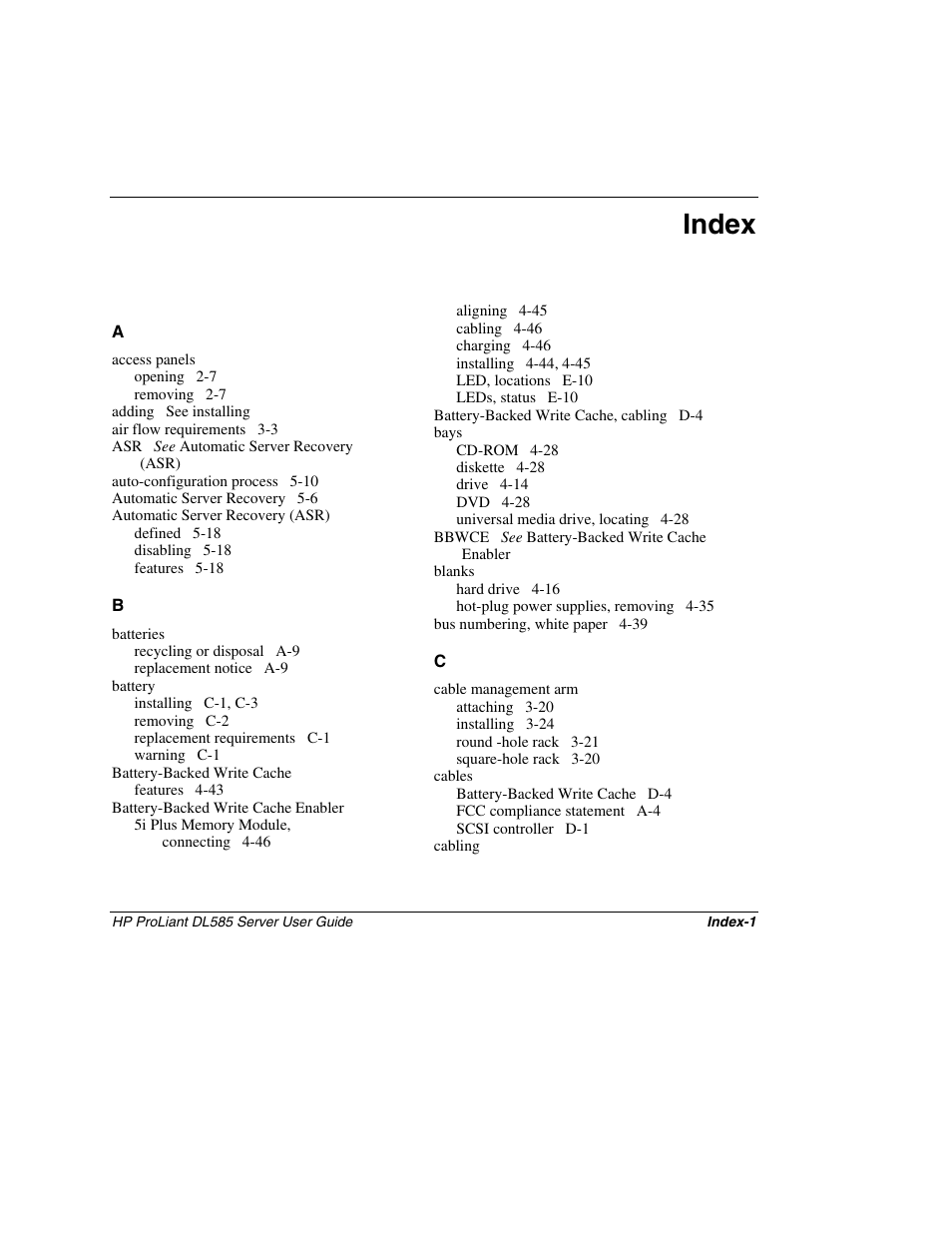 Index | HP ProLiant DL585 Server User Manual | Page 175 / 183