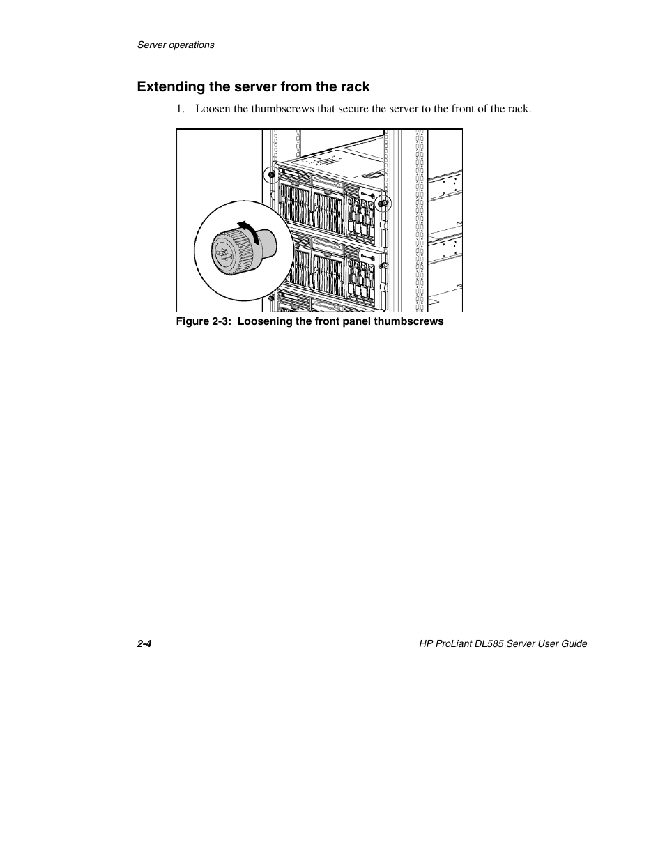 Extending the server from the rack, Extending the server from the rack -4 | HP ProLiant DL585 Server User Manual | Page 19 / 183