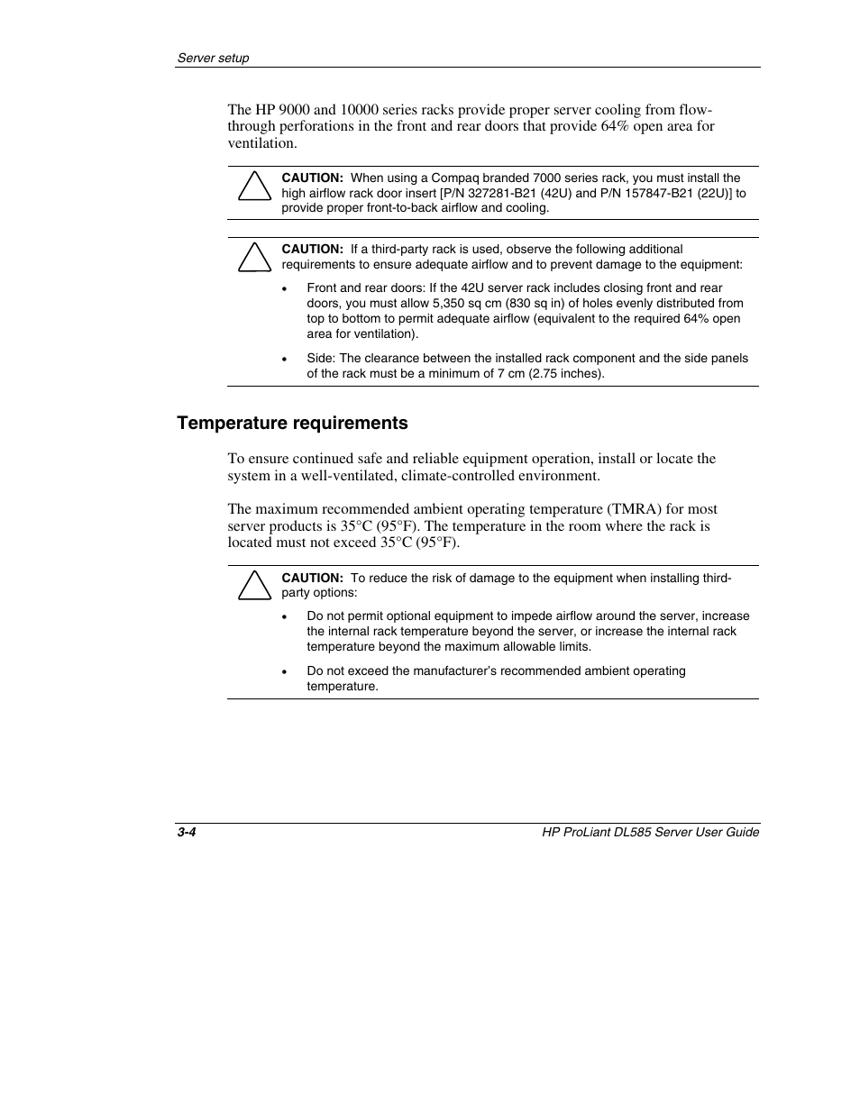 Temperature requirements, Temperature requirements -4 | HP ProLiant DL585 Server User Manual | Page 27 / 183