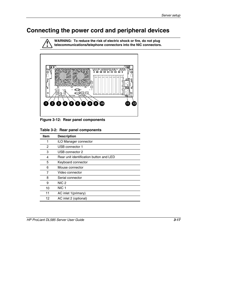 Connecting the power cord and peripheral devices | HP ProLiant DL585 Server User Manual | Page 40 / 183