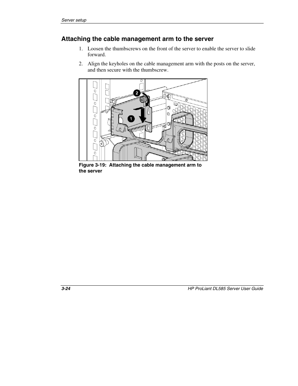 Attaching the cable management arm to the server | HP ProLiant DL585 Server User Manual | Page 47 / 183