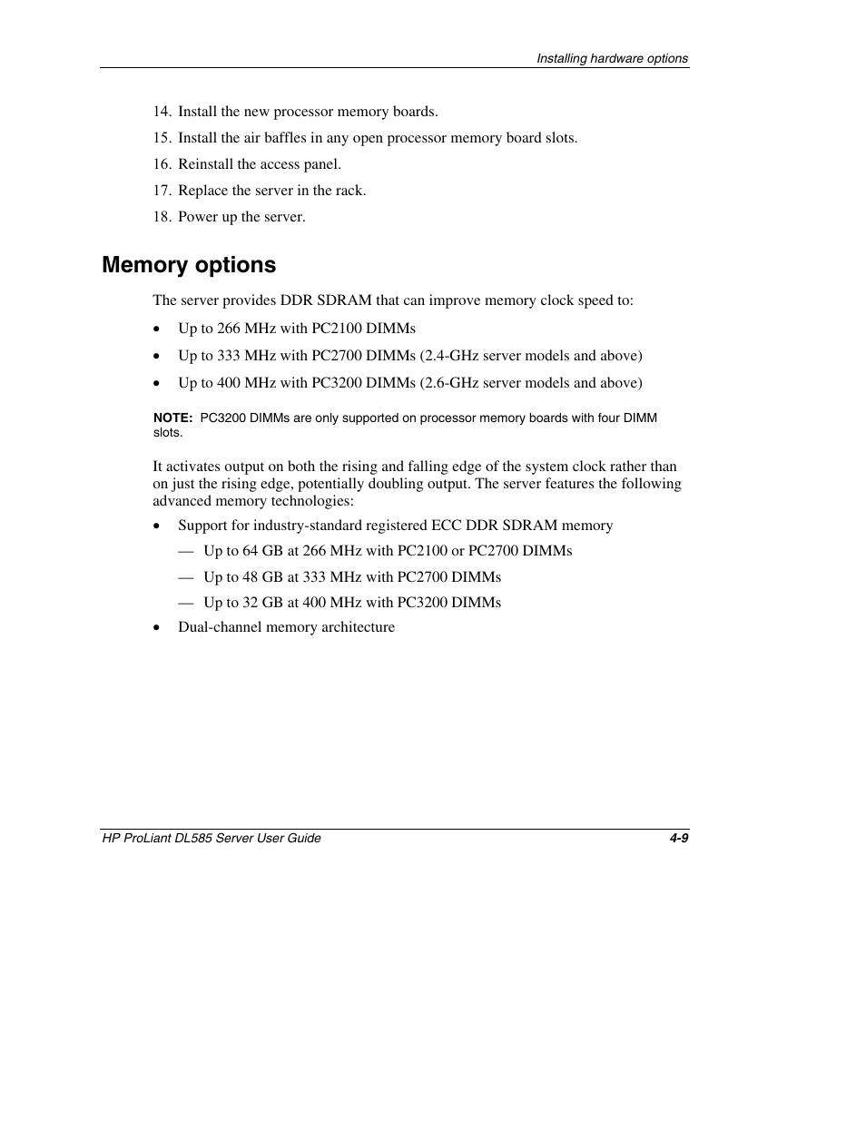 Memory options, Memory options -9 | HP ProLiant DL585 Server User Manual | Page 60 / 183