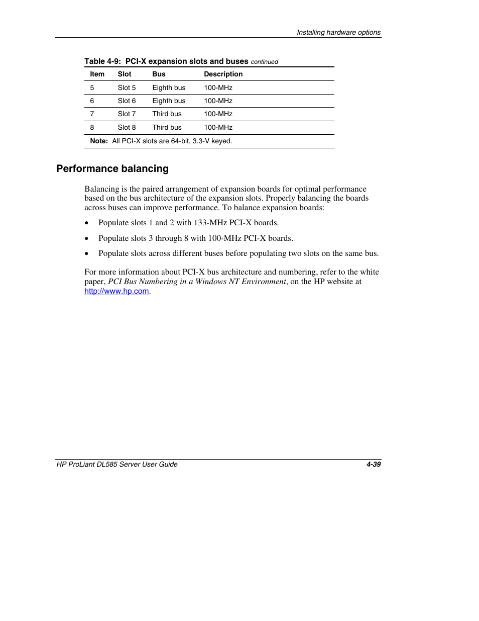 Performance balancing, Performance balancing -39 | HP ProLiant DL585 Server User Manual | Page 90 / 183