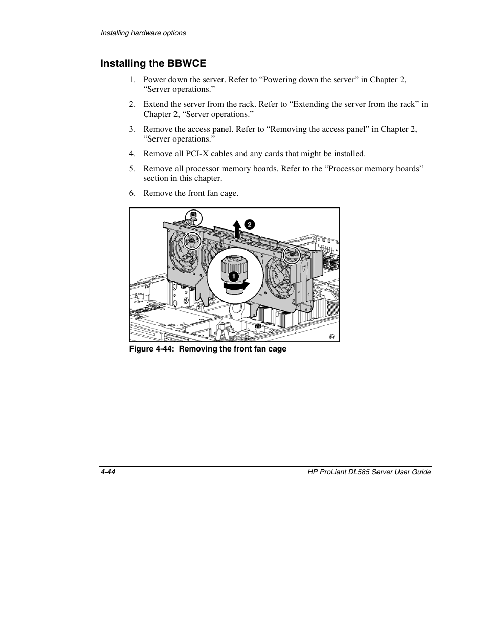 Installing the bbwce, Installing the bbwce -44 | HP ProLiant DL585 Server User Manual | Page 95 / 183