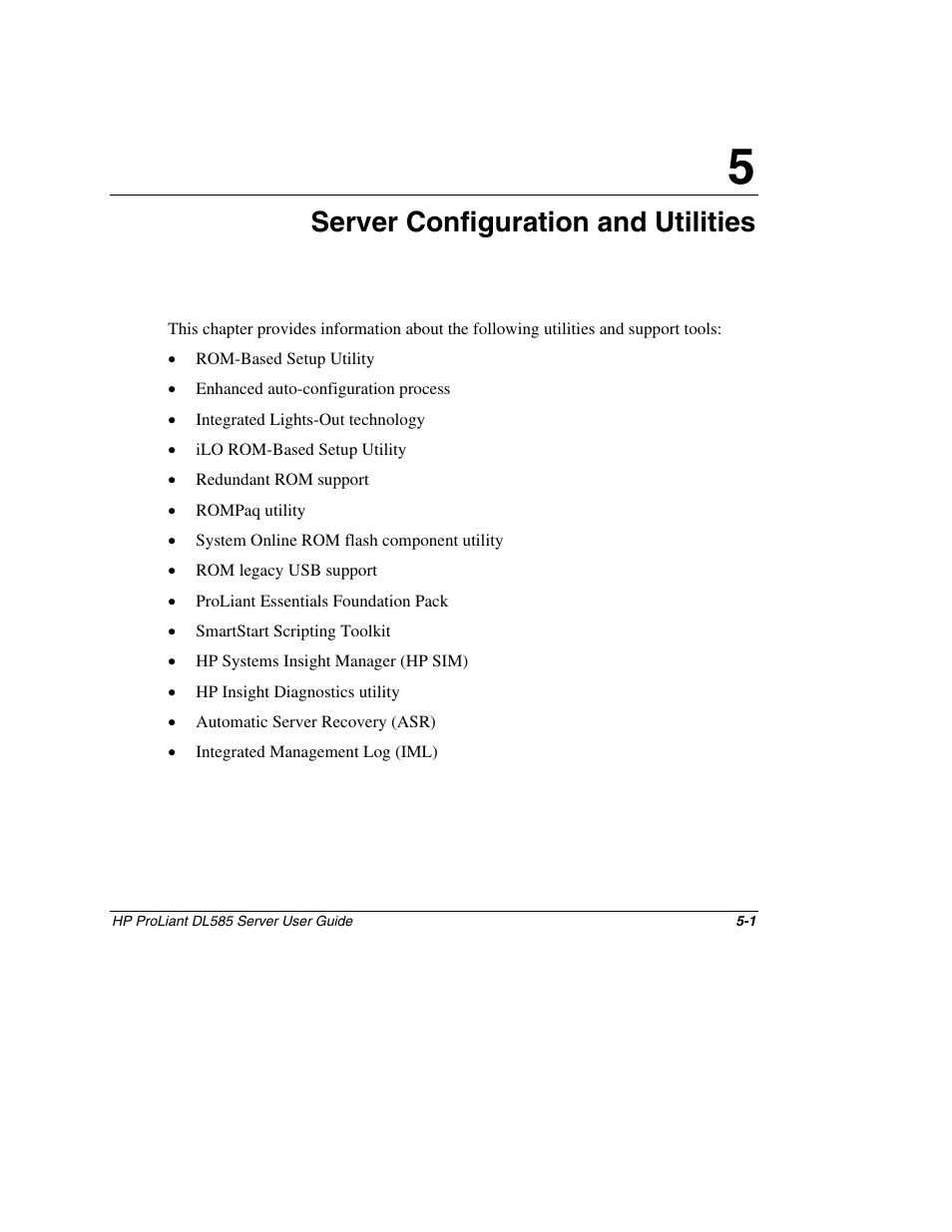 Chapter 5: server configuration and utilities, Chapter 5, Server configuration and utilities | HP ProLiant DL585 Server User Manual | Page 98 / 183
