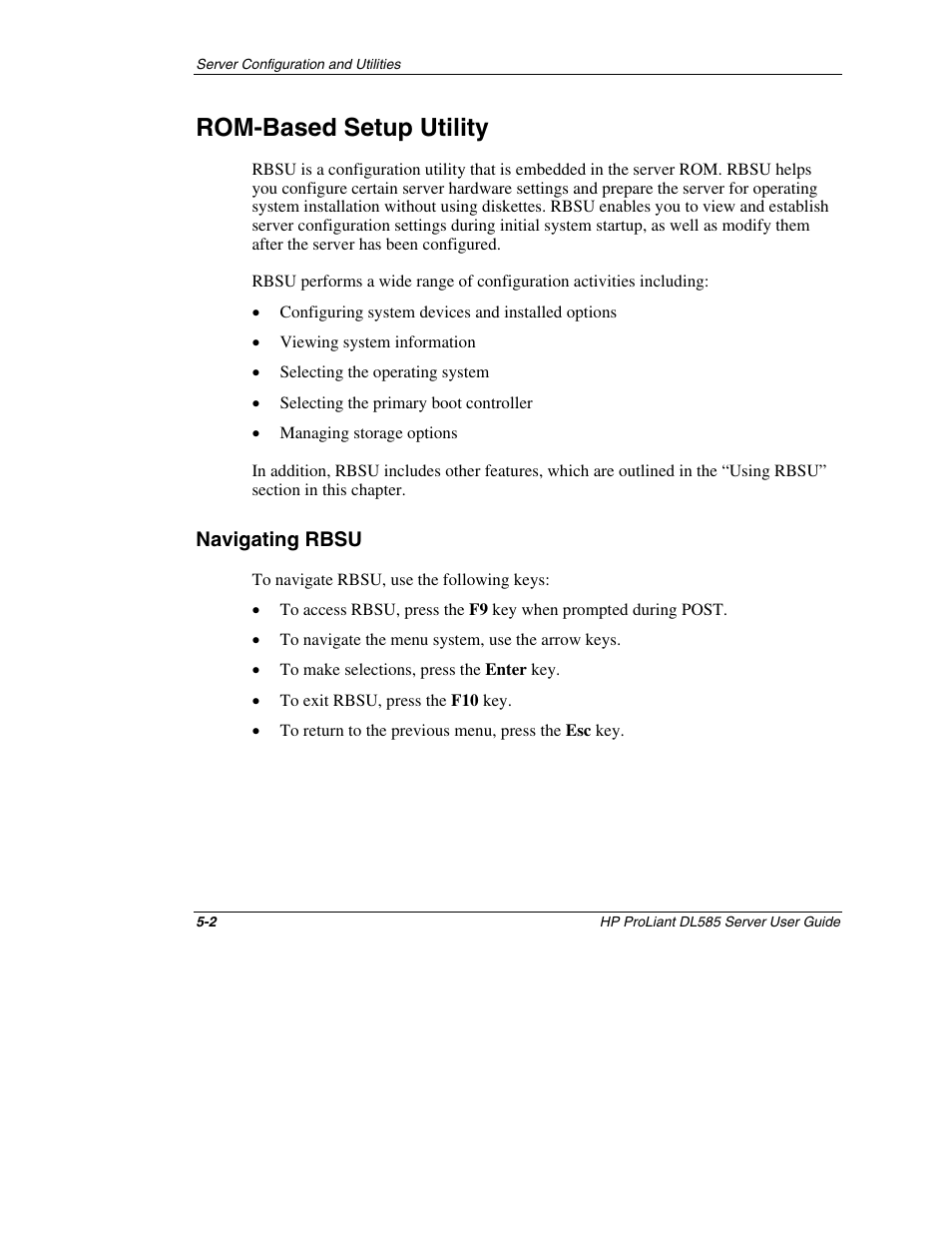 Rom-based setup utility, Navigating rbsu, Rom-based setup utility -2 | Navigating rbsu -2 | HP ProLiant DL585 Server User Manual | Page 99 / 183