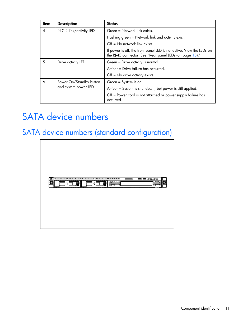 Sata device numbers, Sata device numbers (standard configuration) | HP ProLiant DL320 G5p Server User Manual | Page 11 / 106