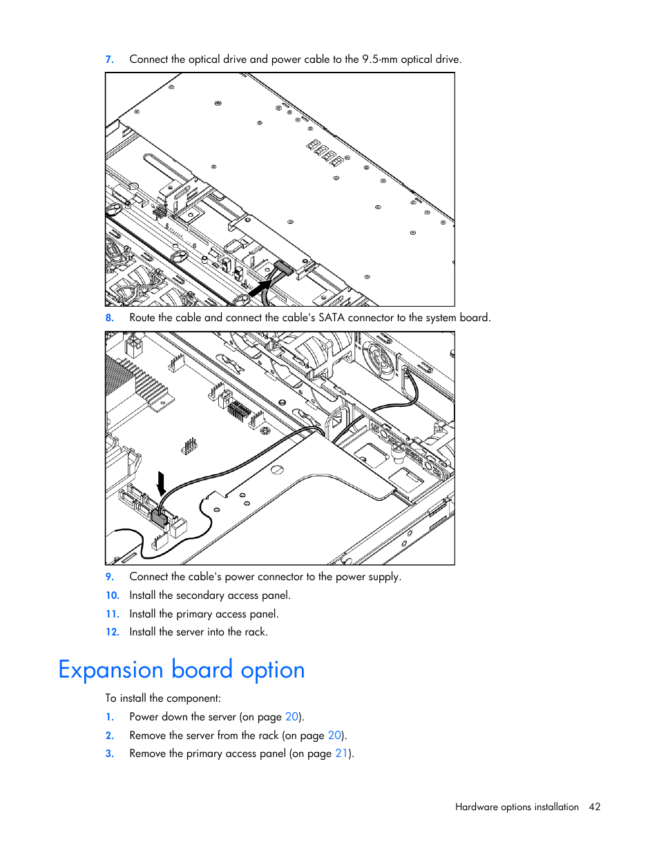 Expansion board option | HP ProLiant DL320 G5p Server User Manual | Page 42 / 106