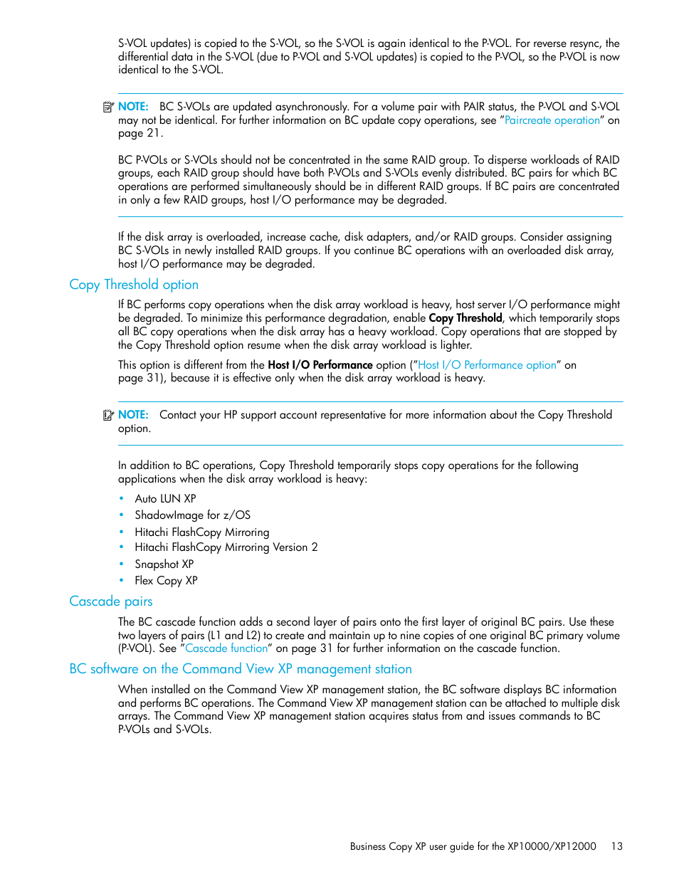 Copy threshold option, Cascade pairs | HP XP Business Copy Software User Manual | Page 13 / 92