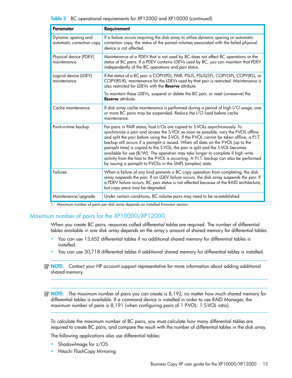 Maximum number of pairs for the xp10000/xp12000 | HP XP Business Copy Software User Manual | Page 15 / 92