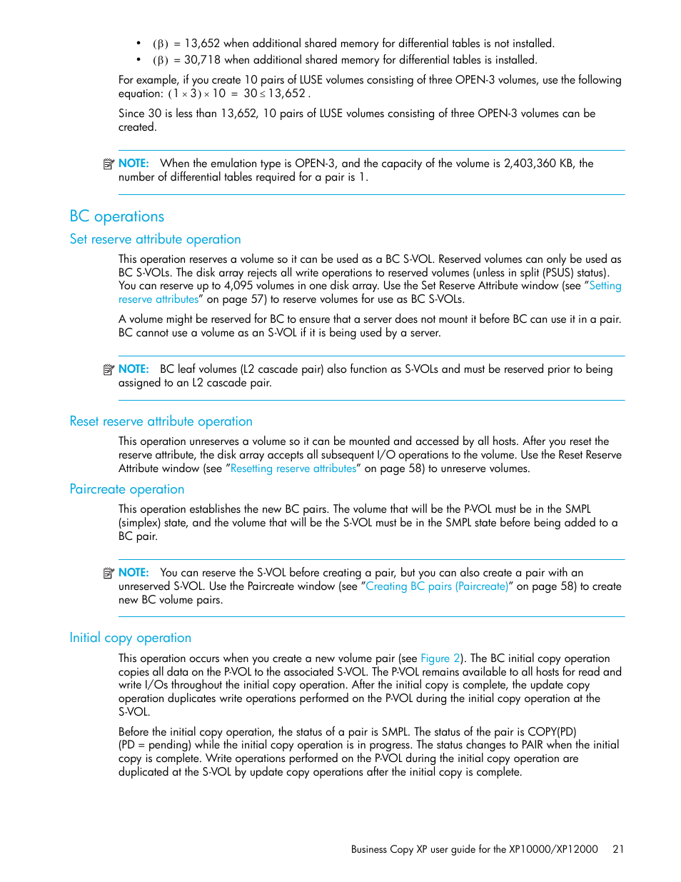 Bc operations, Set reserve attribute operation, Reset reserve attribute operation | Paircreate operation, Initial copy operation | HP XP Business Copy Software User Manual | Page 21 / 92