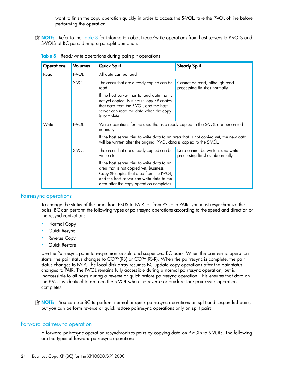 Pairresync operations, Forward pairresync operation | HP XP Business Copy Software User Manual | Page 24 / 92