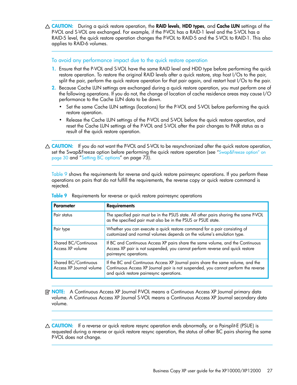 Table 9 | HP XP Business Copy Software User Manual | Page 27 / 92