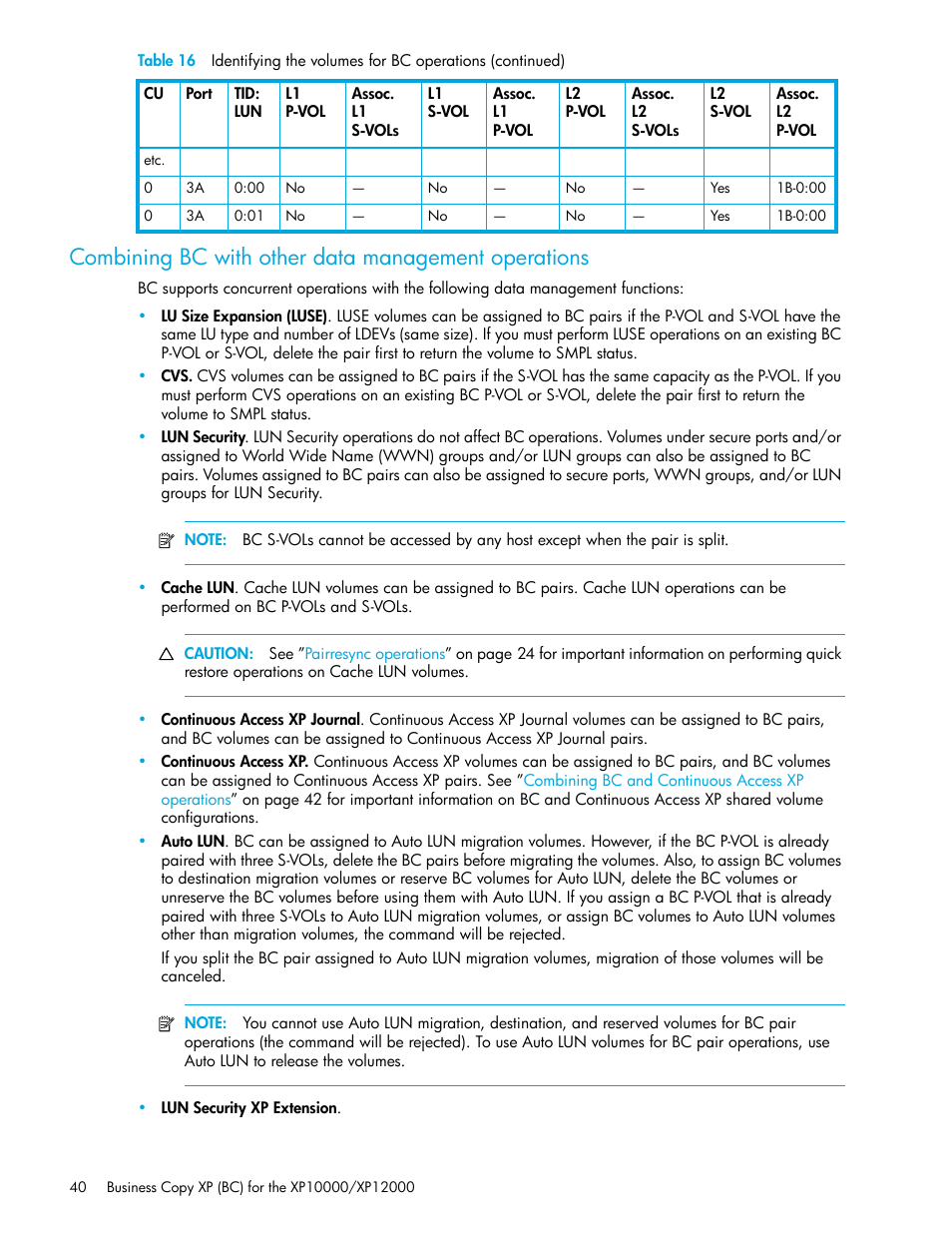Combining bc with other data management operations, Combining, Bc with other data management operations | HP XP Business Copy Software User Manual | Page 40 / 92