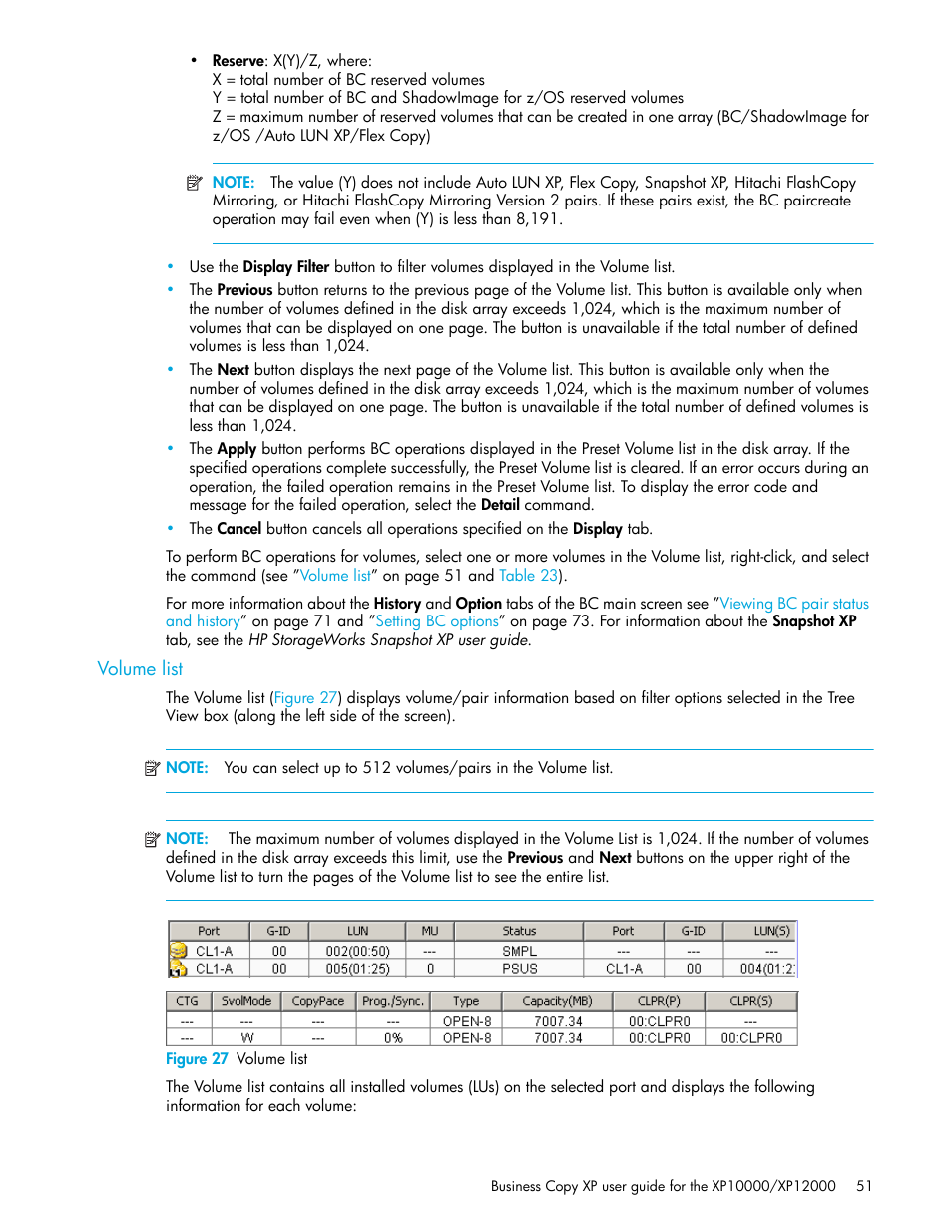 Volume list, Figure 27 volume list, 27 volume list | HP XP Business Copy Software User Manual | Page 51 / 92