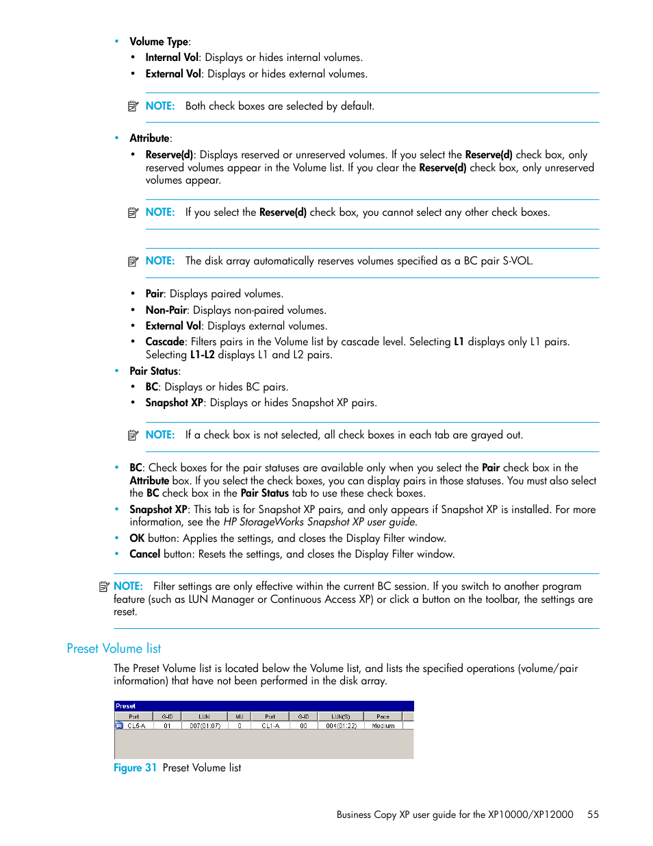 Preset volume list, Figure 31 preset volume list, 31 preset volume list | HP XP Business Copy Software User Manual | Page 55 / 92
