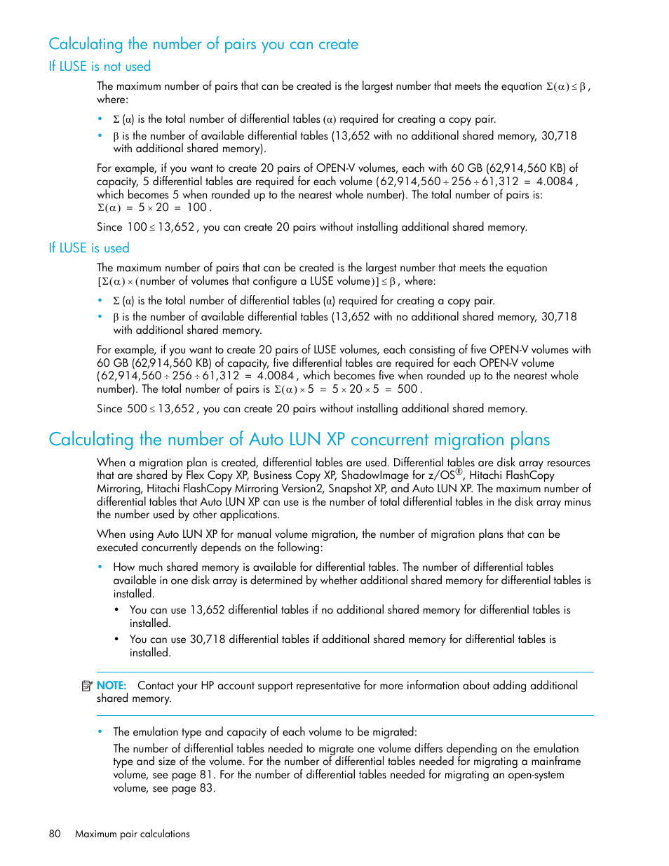 Calculating the number of pairs you can create, If luse is not used, If luse is used | HP XP Business Copy Software User Manual | Page 80 / 92